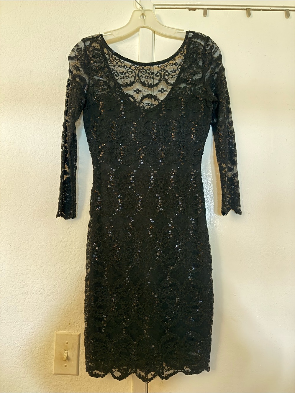 Jump Black Lace Sequin 3/4 Sleeve Sheath Dress